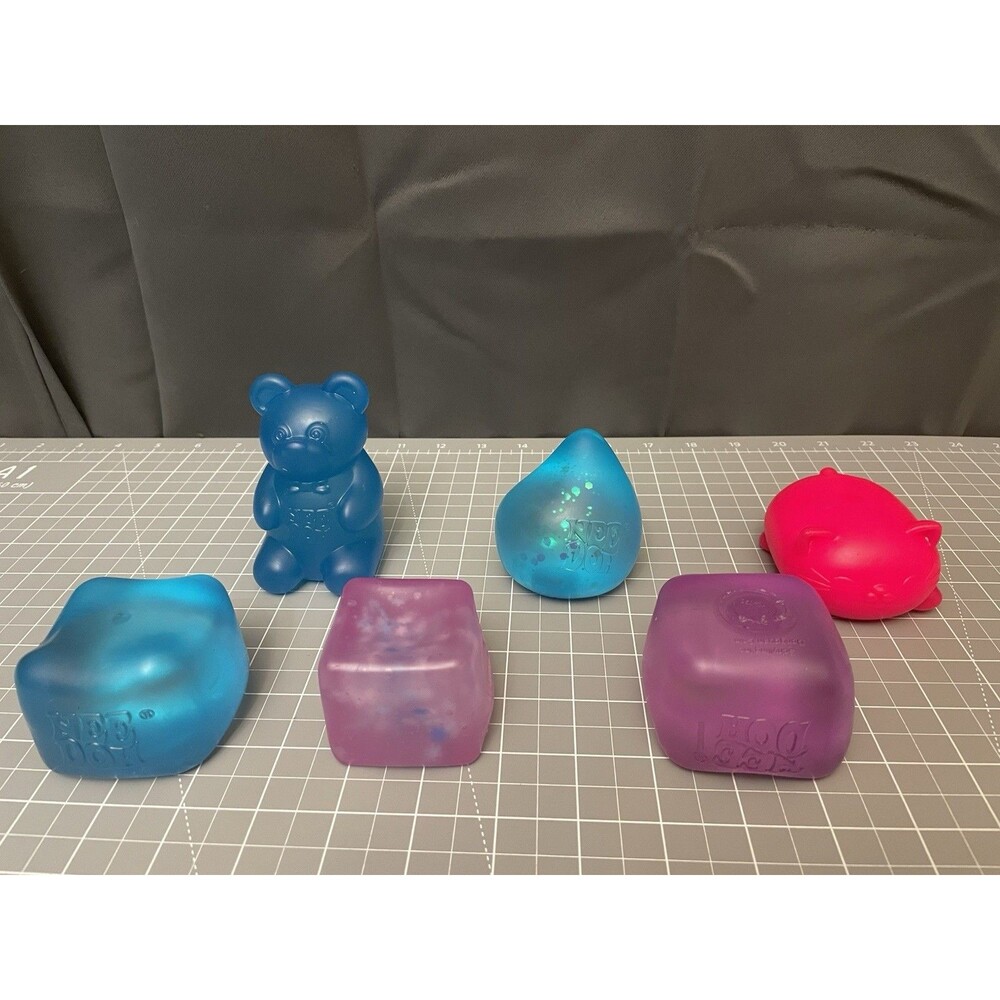 Schylling Nee Doh Lot Of 6 / 3 Nice Cubes, 1 Dream Drop Gummy Bear 1 Cool Cat